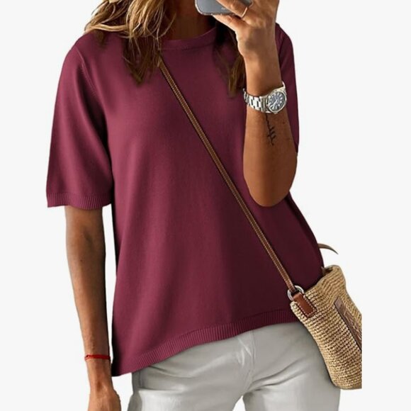 *SALE* High/low hem soft short sleeve red sweater - Picture 1 of 3